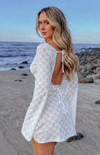 Izara White Long Sleeve Mini Dress