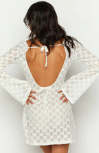 Izara White Long Sleeve Mini Dress