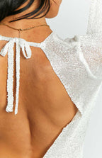 Kendrick White Sequin Knit Long Sleeve Maxi Dress