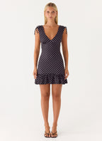Acacia Mini Dress - Black Polkadot