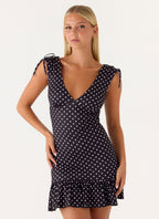 Acacia Mini Dress - Black Polkadot