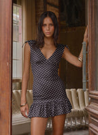 Acacia Mini Dress - Black Polkadot