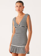 Acacia Mini Dress - Black White Stripe