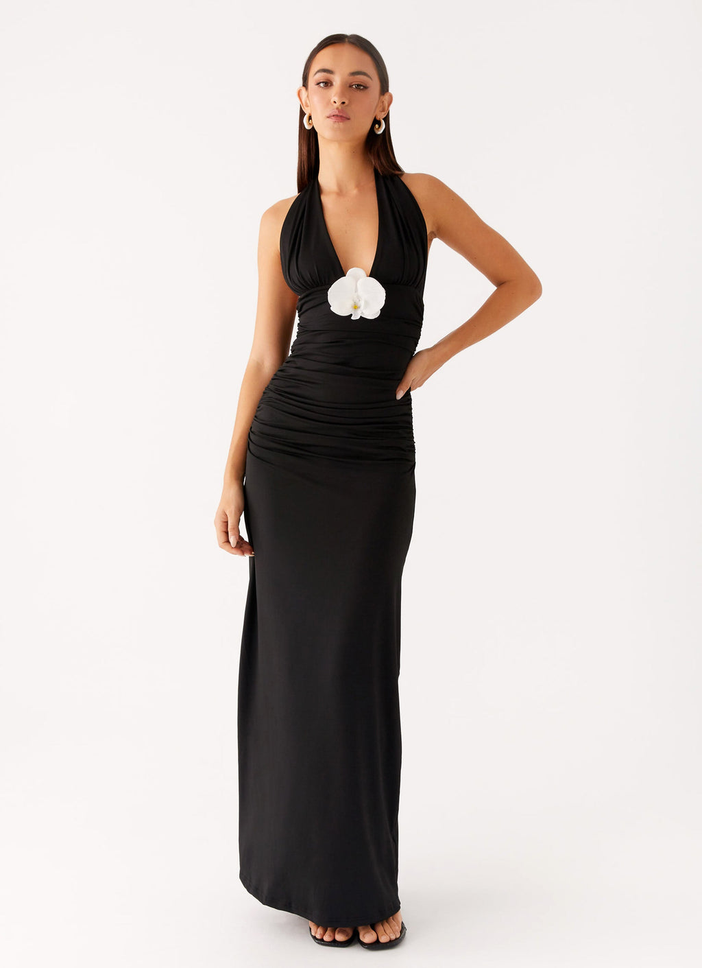 Adalie Halter Neck Midi Dress - Black