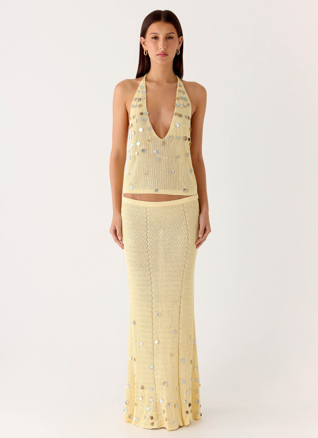 Adelaida Beaded Crochet Top - Yellow