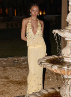 Adelaida Beaded Crochet Top - Yellow