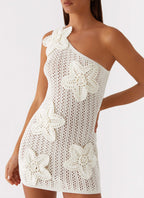 Afterglow One Shoulder Crochet Mini Dress - Ivory