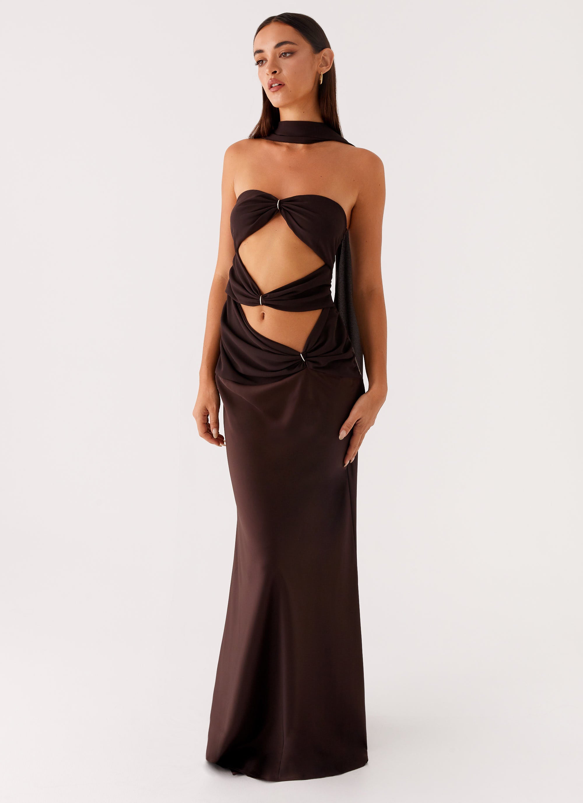 Alaine Scarf Maxi Dress - Dark Chocolate
