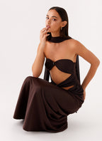 Alaine Scarf Maxi Dress - Dark Chocolate
