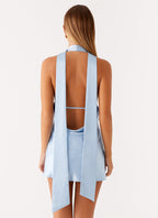 Alicia Satin Halter Mini Dress - Pale Blue