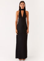 Alicia Satin Halter Maxi Dress - Black