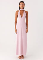 Alicia Satin Halter Maxi Dress - Baby Pink