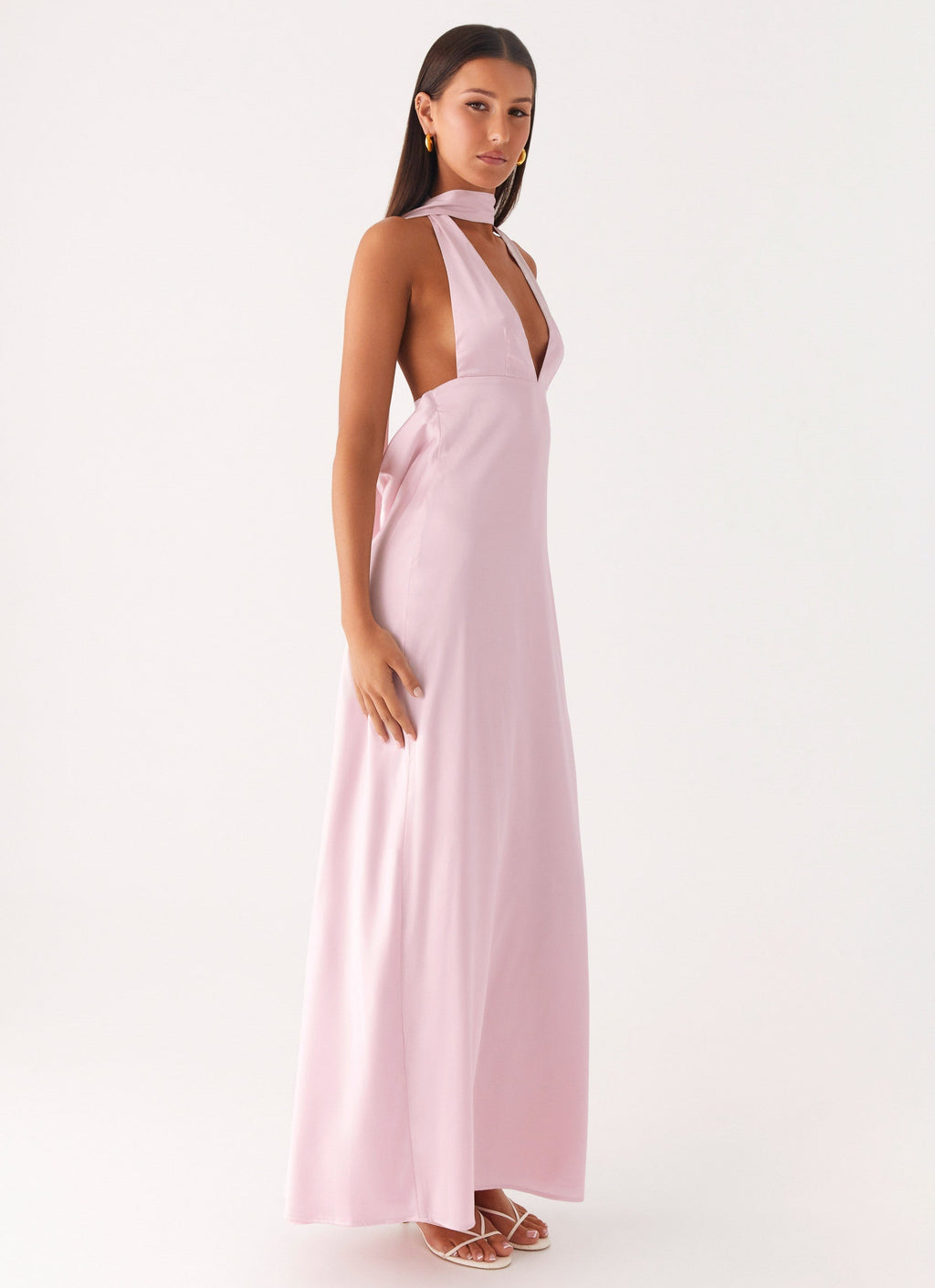 Alicia Satin Halter Maxi Dress - Baby Pink