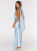 Alicia Satin Halter Maxi Dress - Baby Blue