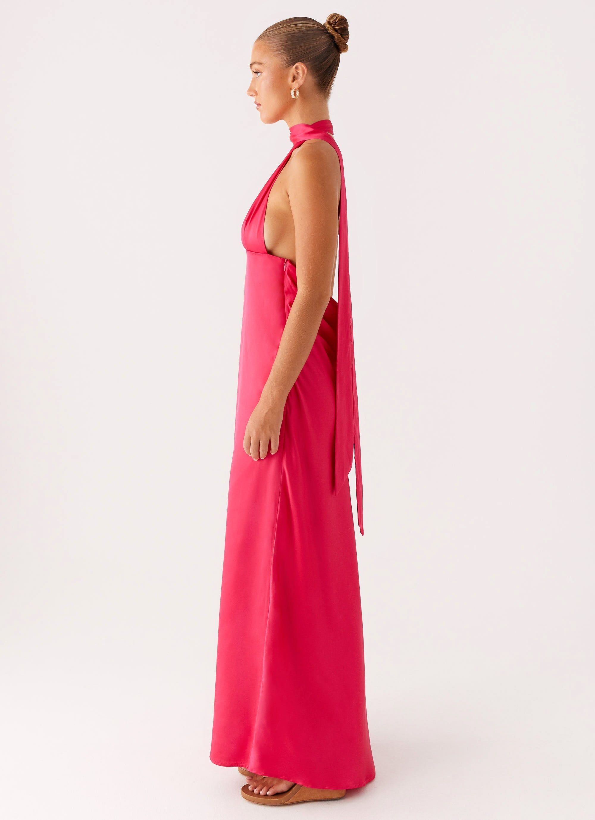 Alicia Satin Halter Maxi Dress - Fuchsia