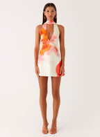 Alicia Satin Halter Mini Dress - Mimosa Blossom