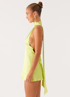 Alicia Satin Halter Mini Dress - Sunny Lime