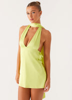 Alicia Satin Halter Mini Dress - Sunny Lime