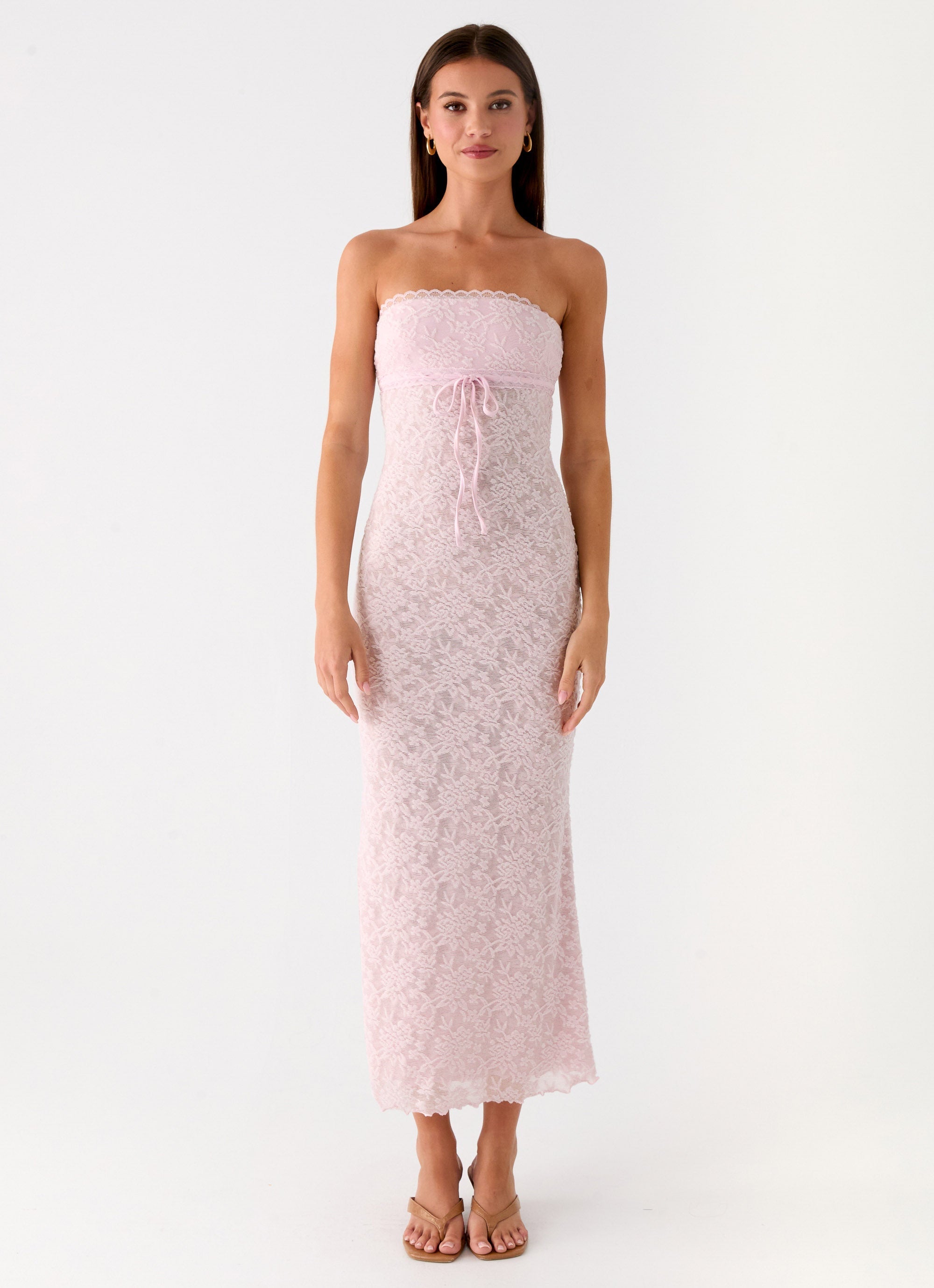 Alida Strapless Jacquard Midi Dress - Pink