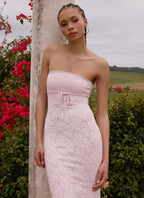 Alida Strapless Jacquard Midi Dress - Pink