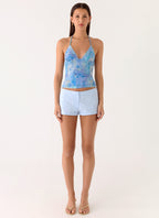 All At Once Halter Top - Aqua Paisley