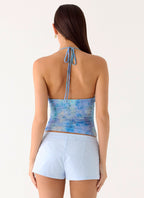 All At Once Halter Top - Aqua Paisley