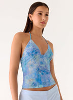 All At Once Halter Top - Aqua Paisley
