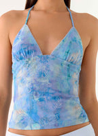 All At Once Halter Top - Aqua Paisley