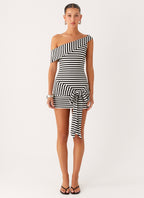 All Day Mini Dress - Black White Stripe