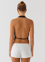 Altego Layered Backless Top - Cool Chocolate