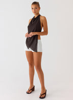 Altego Layered Backless Top - Cool Chocolate