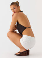 Altego Layered Backless Top - Cool Chocolate