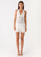 Alysha Halter Lace Mini Dress - Cream
