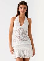 Alysha Halter Lace Mini Dress - Cream