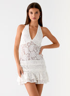 Alysha Halter Lace Mini Dress - Cream