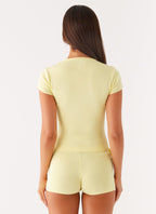 Angela Button Up Knit Top - Yellow