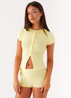 Angela Button Up Knit Top - Yellow