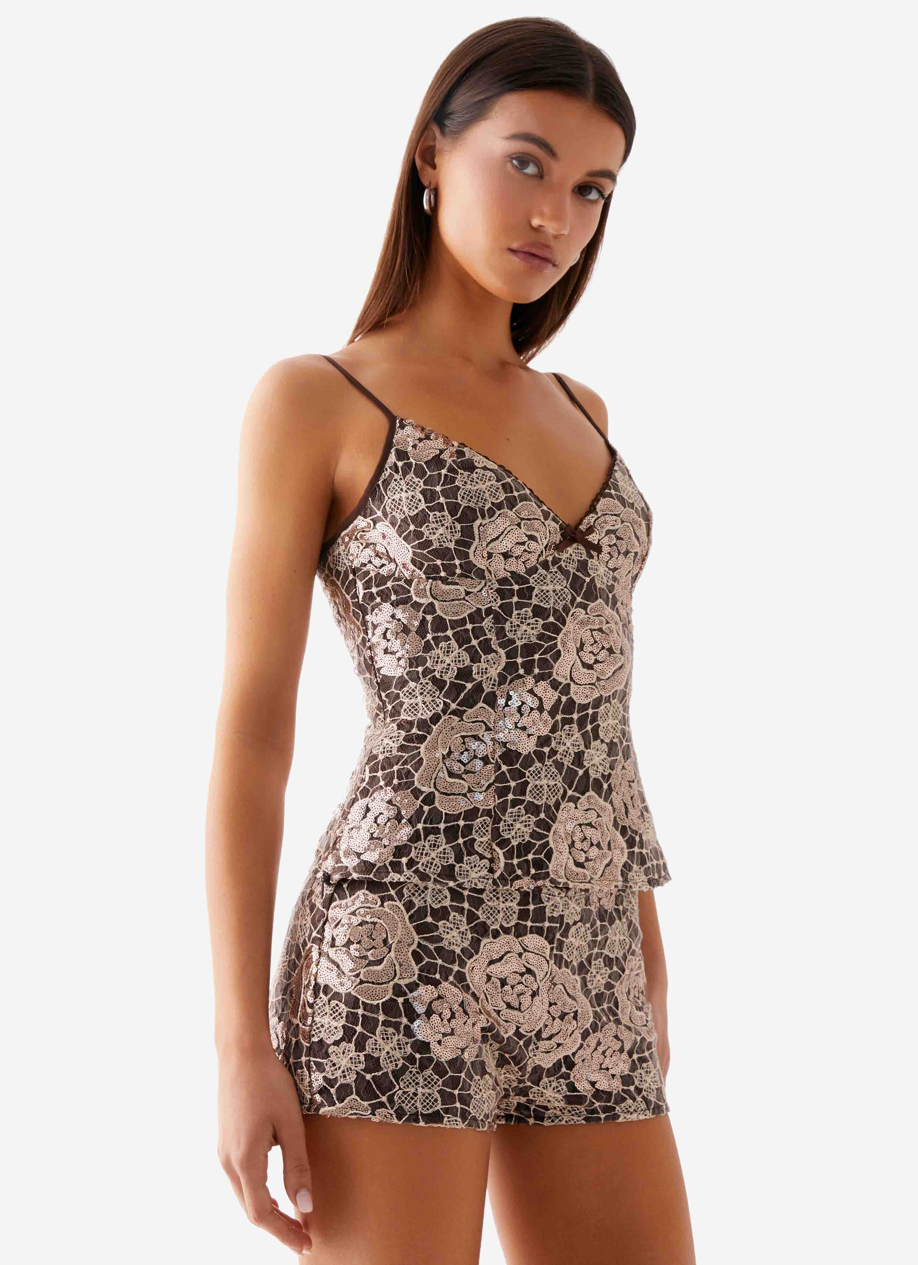 Apolina Sequin Cami Top - Chocolate