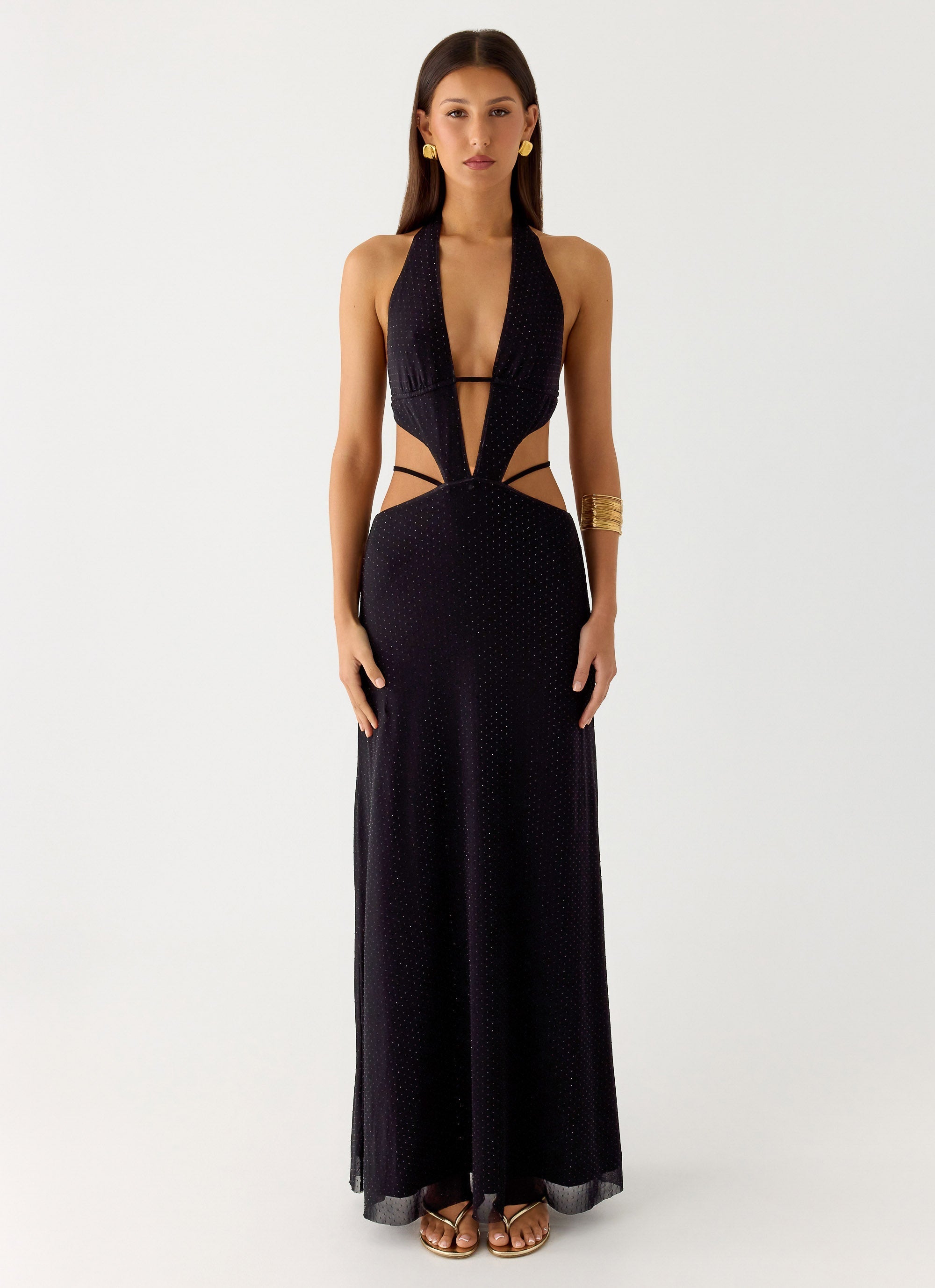 Astraeus Beaded Sequin Maxi Dress - Black