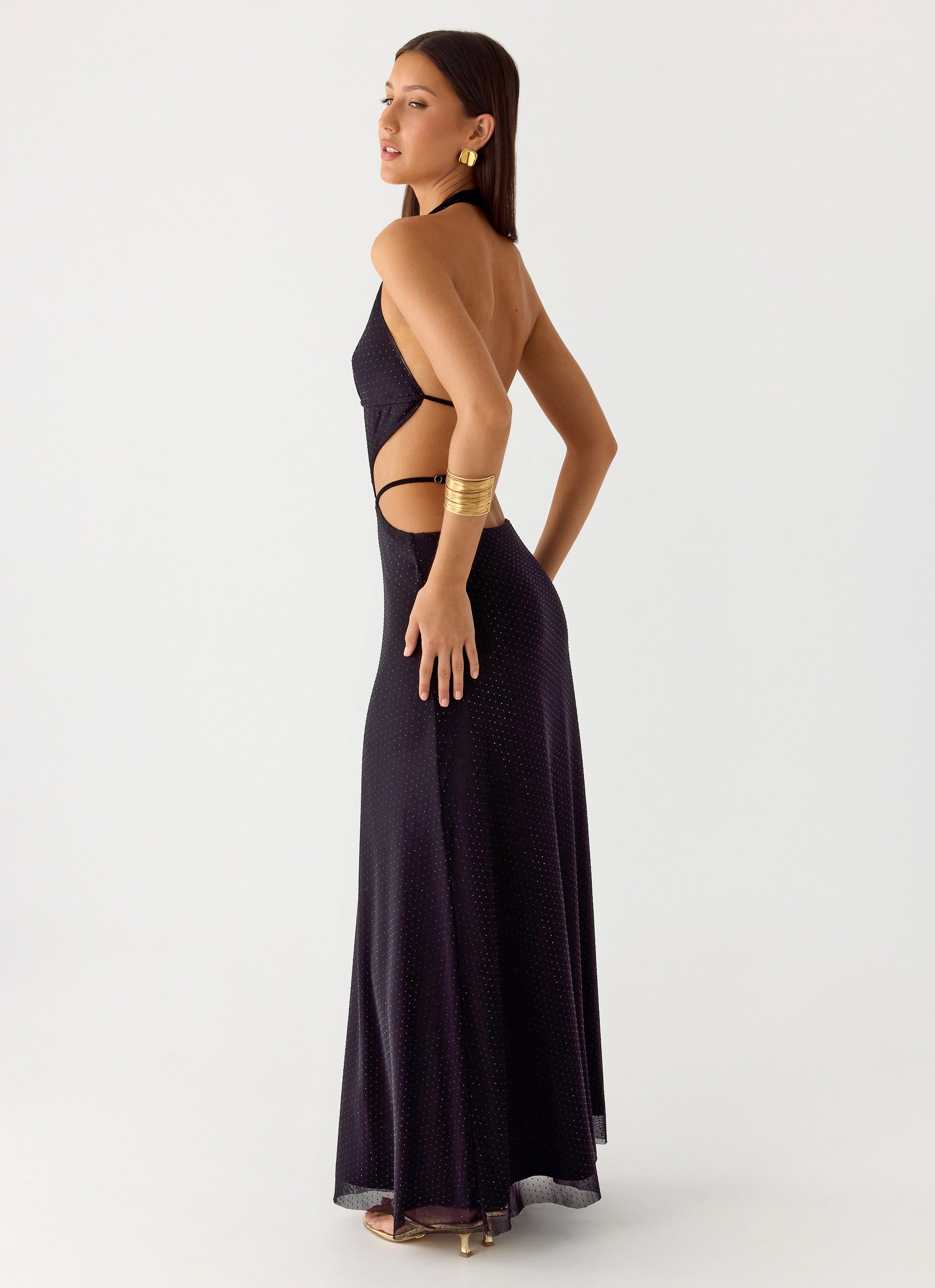 Astraeus Beaded Sequin Maxi Dress - Black