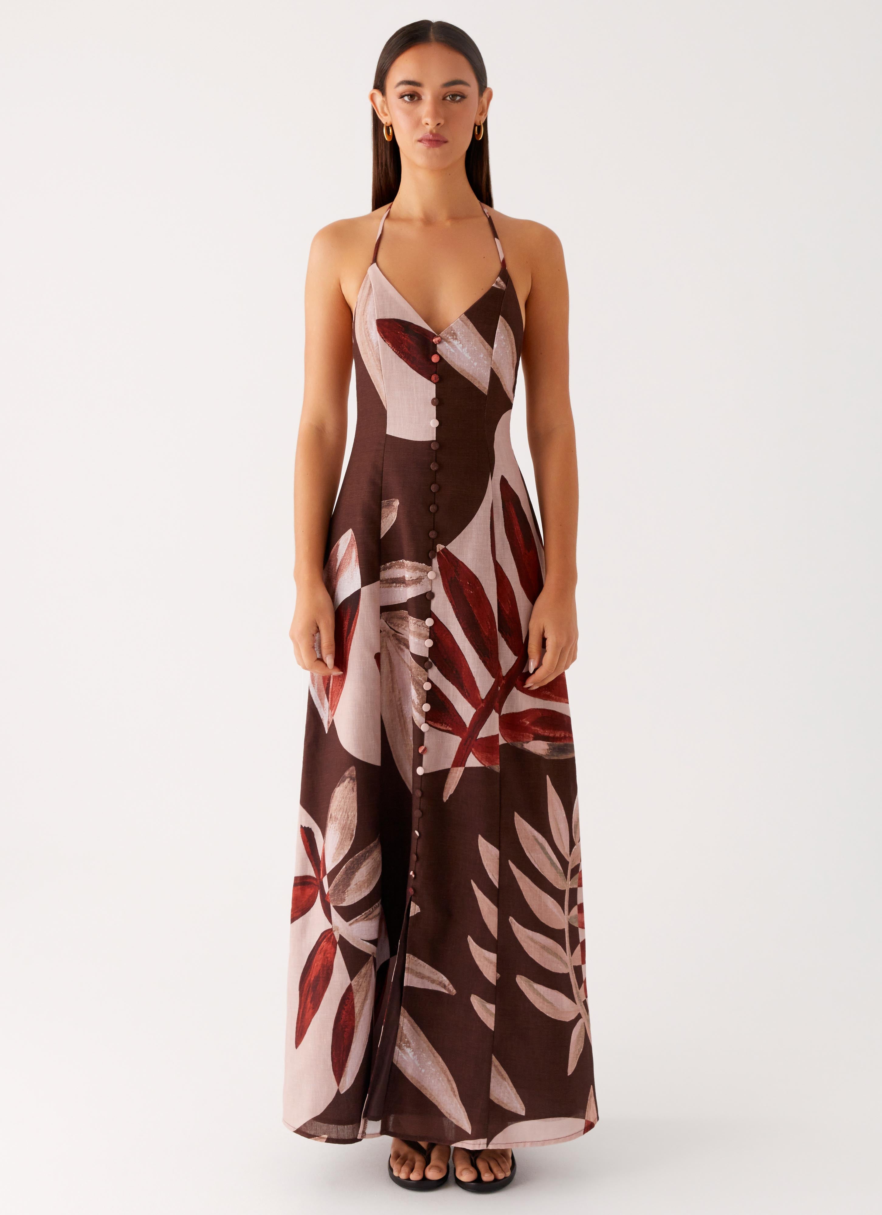 Autumn Linen Maxi Dress - Cinnamon Palm