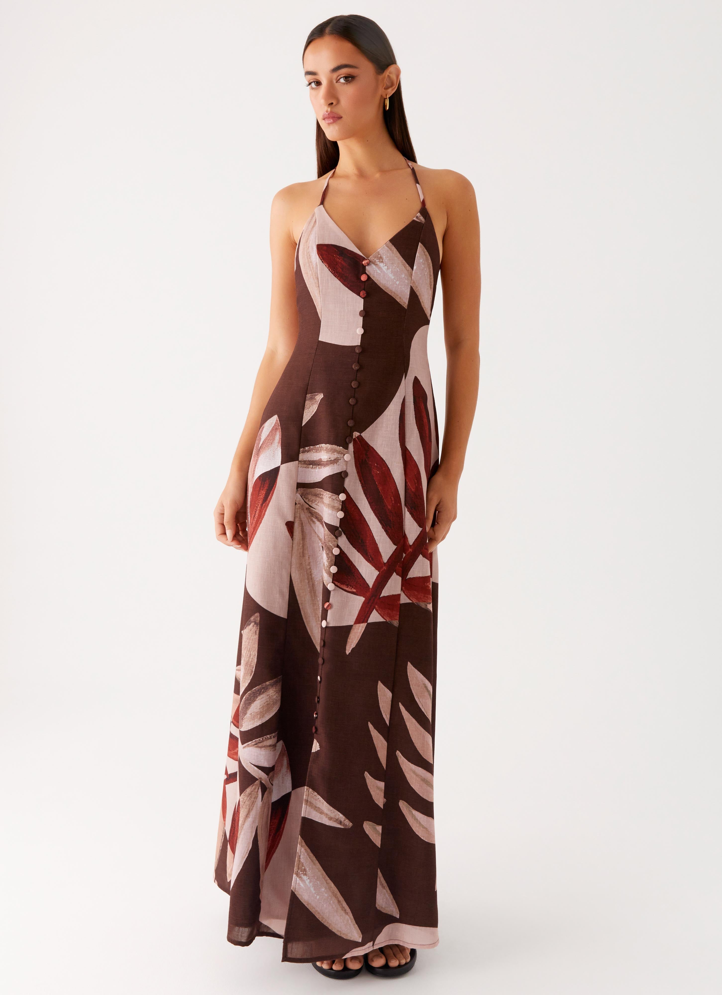 Autumn Linen Maxi Dress - Cinnamon Palm