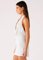 Back Cut Out Beaded Sequins Mini Dress - Ivory