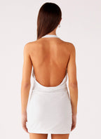 Back Cut Out Beaded Sequins Mini Dress - Ivory
