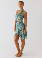 Bad Alive Halter Hanky Mini Dress - Aqua Blur