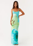 Bad News Mesh Maxi Dress - Turquoise Floral