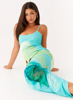 Bad News Mesh Maxi Dress - Turquoise Floral