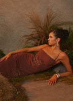 Bayla Beaded Flower Maxi Dress - Chocolate