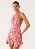 Beach Days Crochet Mini Dress - Pink