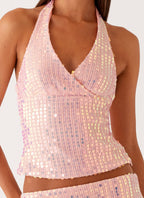Been That Girl Halter Knit Sequin Top - Iridescent Pink
